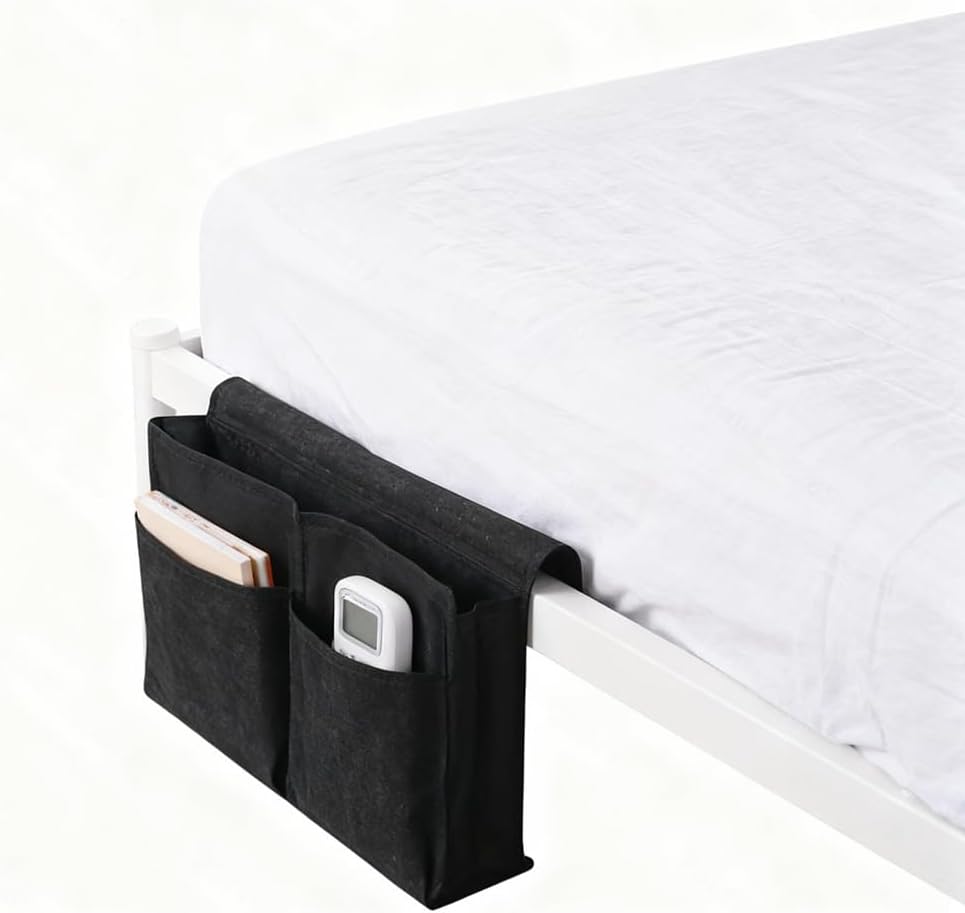 Bedside Station Organizer, 5-Pocket Felt Storage Bag, Black, 16.54 x 12.6 x 8.27 inches image 3