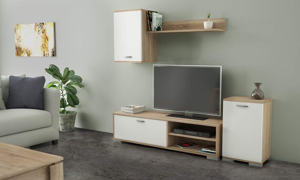 Salone Negozio Online Kit Parete ATTREZZATA 170X36X190H Rovere/Bianco