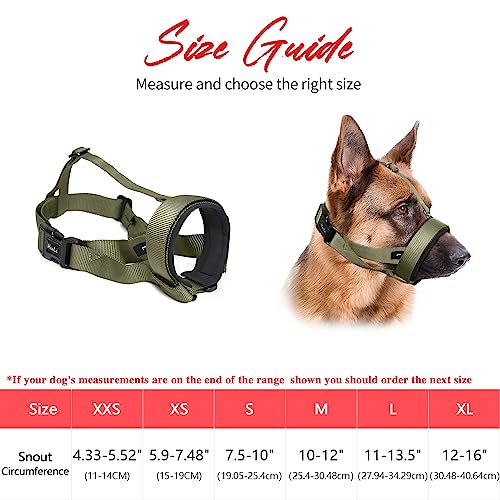 Dog Muzzle, Circles Soft Comfortable Neoprene Padding Muzzles For Small Medium Large Dogs, Prevent Biting, Licking, And Chewing, Protection With Adjustable Bonus Connection Strap Army Green Large #TOP2