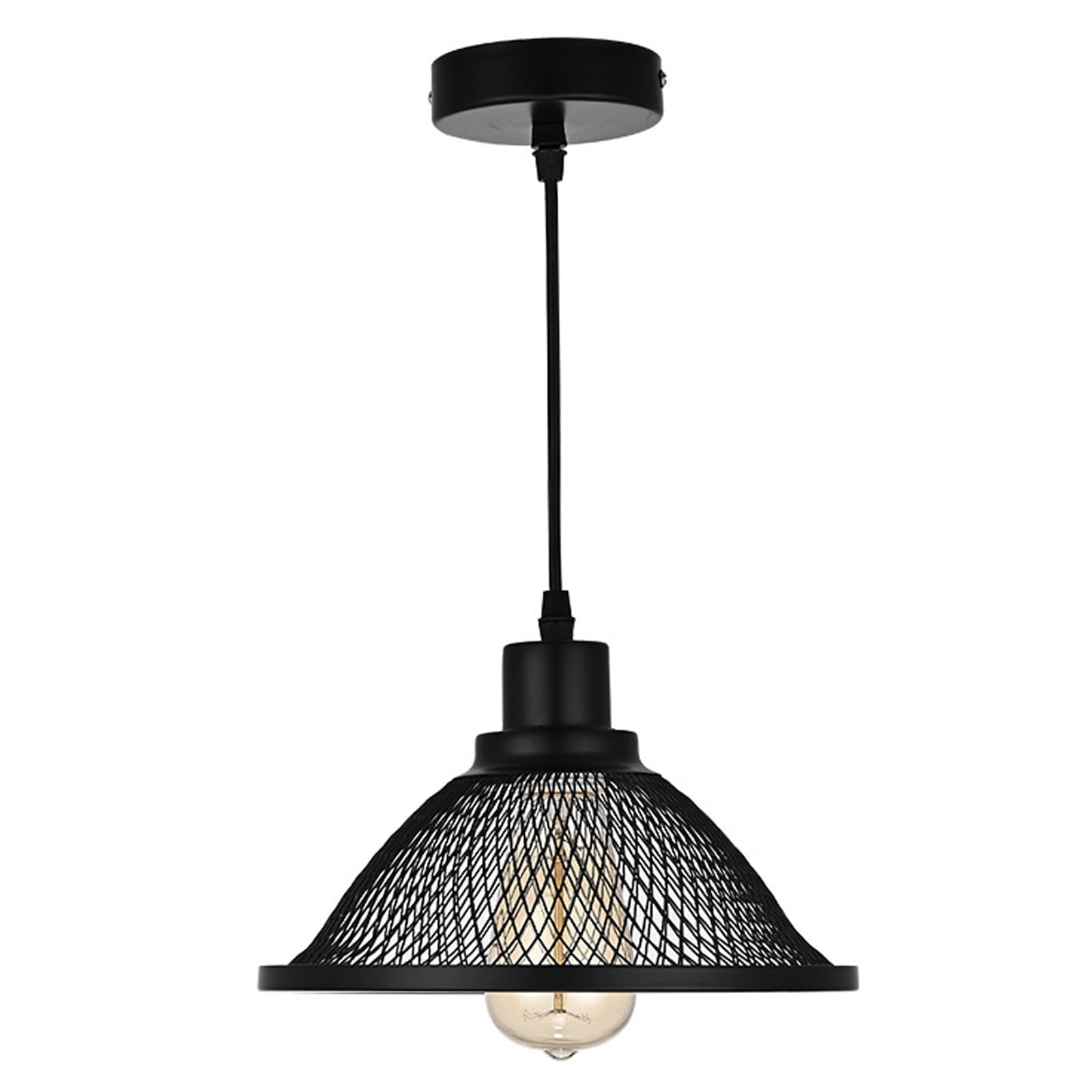 Lampada a sospensione in ferro con rete nera, attacco E26, luce calda, lampada da comodino, lampadario industriale vintage, adatto per caffè, bar e altri ambienti.