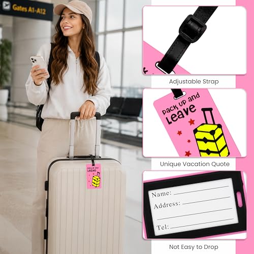Image of Storite Pack of 2 Luggage Tags with Black Silicon Strap (Light Pink)