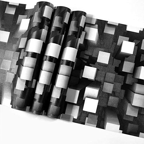 PUNGDUNK Bloque de Vinilo Piedra Ladrillo Papel Pintado Moderno Característica 3D Papel de Pared geométrico Blanco y Negro Sala de Estar Oficina