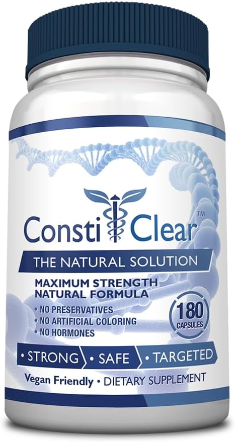 ConstiClear - Ease Constipation, Improve Digestion, Support Gut Flora - Contains Probiotic - 180 Capsules - 1 Bottle - Vegan
