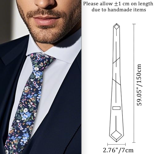 Image of Cotton Floral Ties for Men 2.76 inch Men's Skinny Tie Linen Flower Printed Neck Tie for Wedding Dating Party