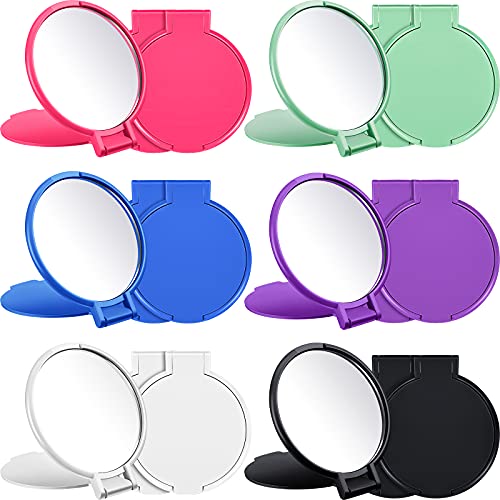 Mini Folding Mirror Round Compact Mirror Portable Pocket Mirror Makeup Small Mirror Vintage Portable Travel Makeup Mirror for Women Girls Daily Use (Pink, Purple, Green, Blue, Black, White,18 Pieces)