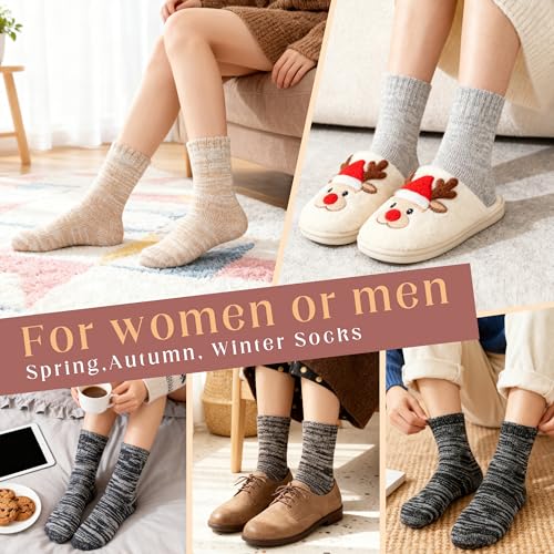 Image of LOCONHA Womens Wool Socks 5 Pairs Winter Warm Sock Thick Knit Cabin Cozy Crew Soft Socks Gifts for Women