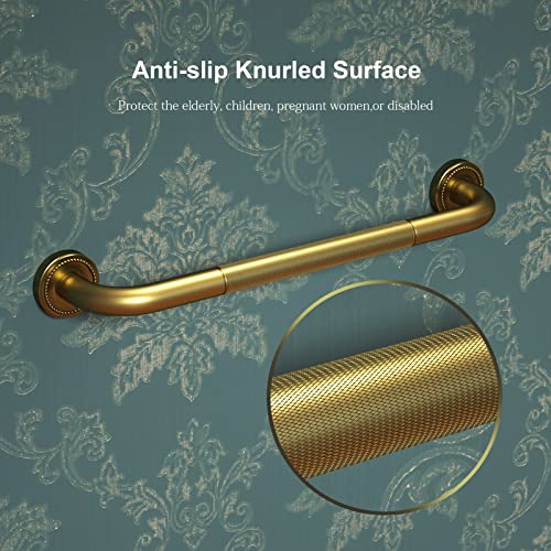 2 Pack 20 Inch Anti Slip Bronze Shower Grab Bar Polished Gold,Zuext Antique Brass Bathroom Grab Bar, Knurled Balance Bar,Safety Hand Rail Support Handicap Elderly Injury Senior Assist Bath Handle #TOP3