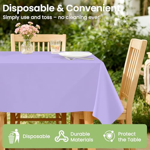 Image of LANLISA 4 Pack Lavender Plastic Tablecloth, 54 x 108 Inch Rectangle Table Cloth Disposable, Easter Party, Decorative Tablecloths, Light Purple, Pastel, Lilac Plastic Cover