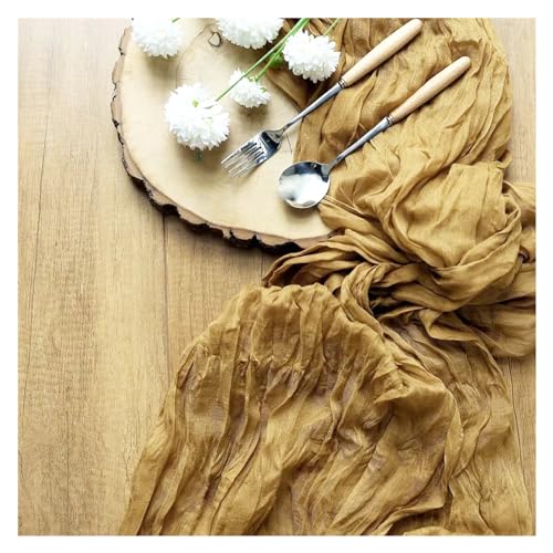OZLCUA Runner da tavola in Garza Semi-Sheer Gauze Table Runner Cheesecloth Table Setting Dining Vintage Wedding Party Christmas Banquets Arches Cake Decor Lavabile Tablerunner(Kurkuma,90X400cm)