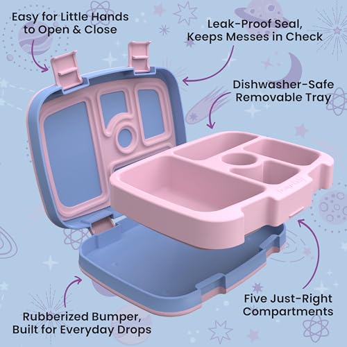 Image of Bentgo Kids Prints Leak-Proof, 5-Compartment Bento-Style Kids Lunch Box - Ideal Portion Sizes for Ages 3-7, Durable, Drop-Proof, Dishwasher Safe, & PFAS & BPA-Free Materials (Lavender Galaxy)