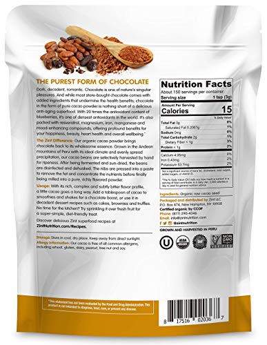 Zint Organic Cacao Powder (16 Oz): Raw Non-Alkalized Chocolate With Powerful Antioxidants And Resveratrol #TOP5