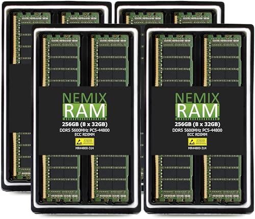Image of NEMIX RAM 256GB (8X32GB) DDR5 5600MHZ PC5-44800 1Rx4 1.1V CL46 288-PIN ECC RDIMM Registered Server Memory KIT Compatible with ASUS Pro WS WRX90E SAGE SE Workstation Motherboard