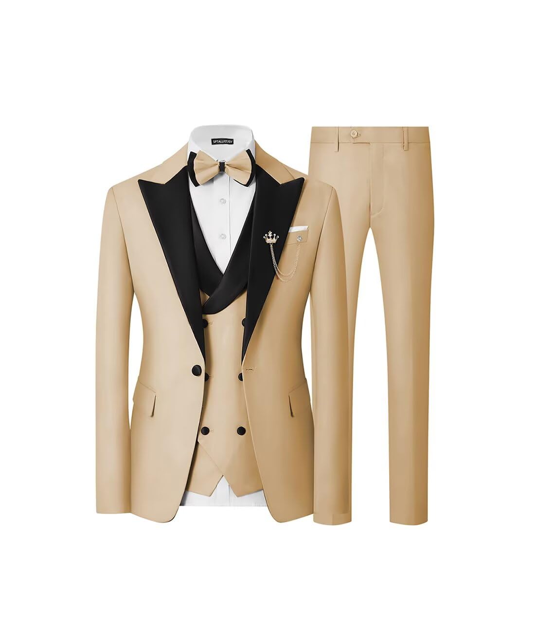 Mens 3 Piece Tuxedo Suit Slim Fit Wedding Prom Dinner Tuxedo for Men Double Breasted Suits Set with Bow Tie