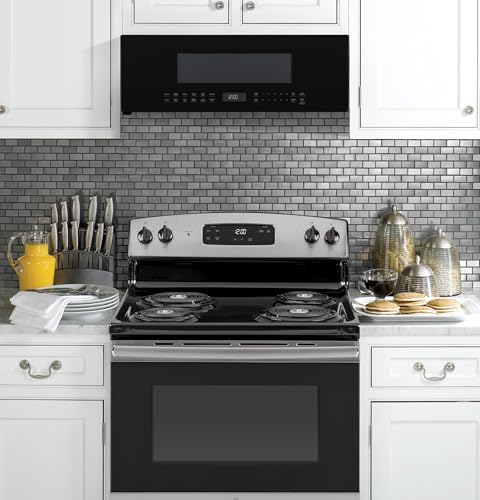 Image of GE Profile 30 inch Over-the-Range Low Profile Microwave, 1.2 Cu. Ft., 1000 Watts, 400 CFM Hood Vent, LED Lighting, Auto Defrost, Installer-Friendly, Black, UVM9125DYBB