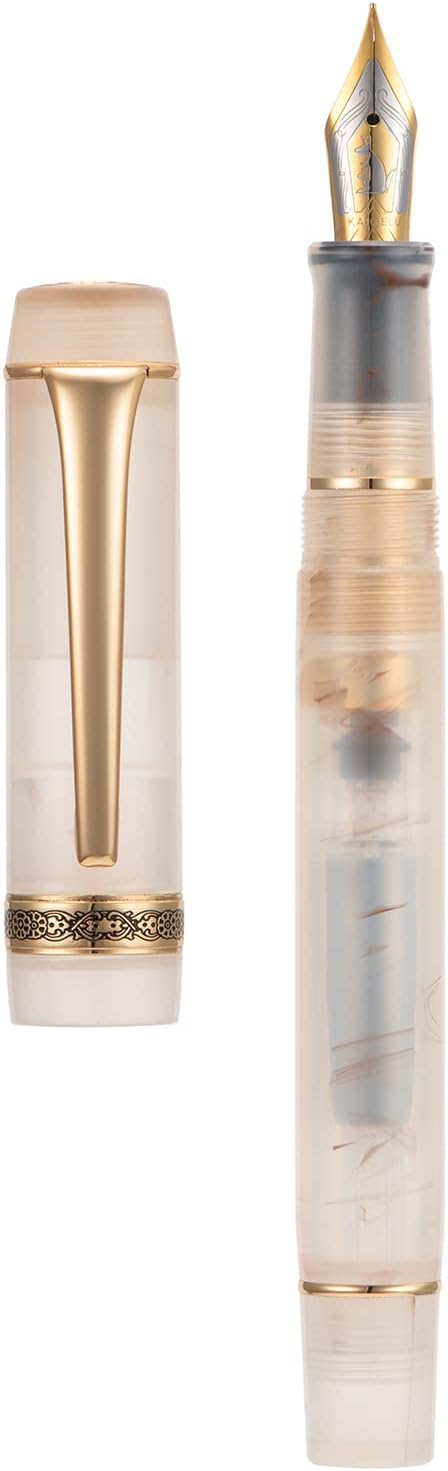 Kaigelu 316A Series Fountain Pen, Fine Nib Brown Transparent Resin Barrel Ink Pen with Pen Bag