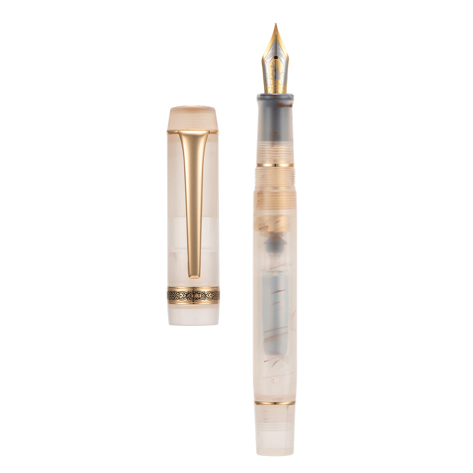 Kaigelu 316A Series Fountain Pen, Fine Nib Brown Transparent Resin Barrel Ink Pen with Pen Bag