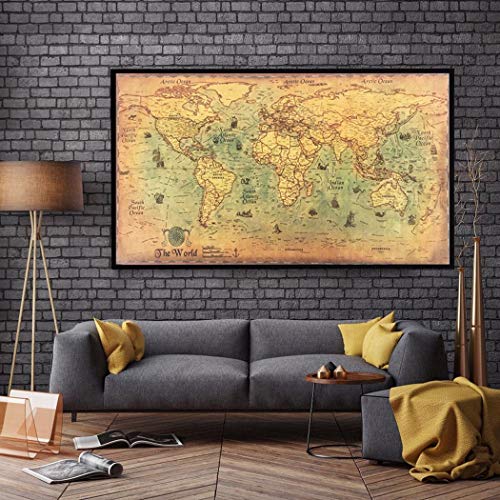 cokil Vintage Nautical Ocean Sea World Map Sticker Paintings, Home Decor Wall Art - 100x50cm