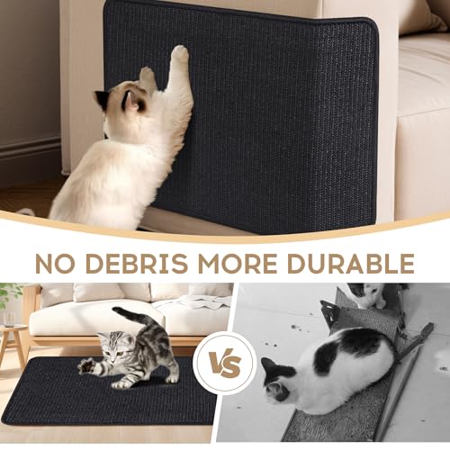 Image of Graciadeco Black Cat Scratching Mat Sisal, 2 Packs Sisal Fabric Large Cat Scratching Pad for Indoor Cats with Adhesive Hook Loop Tape, Wall Scratchers for Indoor Cats 23.6 inch x 15.7 inch