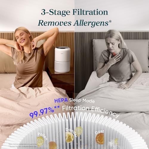 Levoit Air Purifiers Large Room Bedroom Home Up to 1073 ftΒ², AHAM VERIFIDE, 4 Customized Replacement Filter Remove Allergies Pollen Dust Smoke Odor, Air Cleaner with Sleep Mode, Core 300-P White - 2
