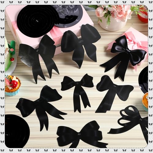 Image of Clabby Black Bow Birthday Decorations Black Coquette Hanging Swirls Garland Banner Bow Party Decorations Ribbon Paper Cutouts for Girls Baby Shower Bridal Shower Wedding Bachelorette Party Supplies