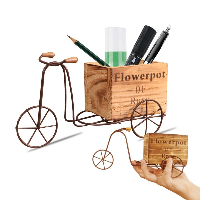 HAOXU Retro Bicycle Shape Pencil Holder Vintage Rustic Bike Design Succulent Planter Pot for Home Office Desk Organizer