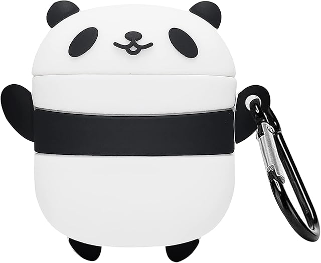 KAKUYI AirPods Case Cover with Keychain, Soft Silicone 3D Cute Cartoon Animal Character Kawaii Fashion Cover Funny Protective Case Compatible with AirPod 2 & 1 (Panda)