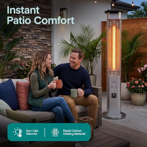 SereneLife Outdoor Electric Patio Heater - 900W Infrared Heater with Remote, Aluminum Reflector, Waterproof Design, IP65 Approved, Quiet Operation, Standing Porch Heater for Patio & Backyard - Image 2