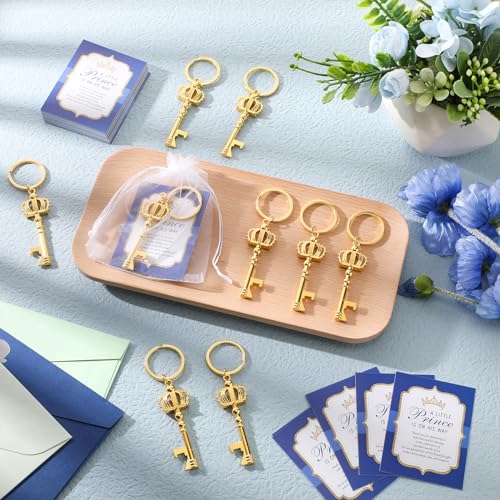 Ferreve 50 Sets Baby Shower Bottle Opener Favors Included Bottle Opener Keychain Crown Charms Keychain Thank You Cards Organza Bags Baby Shower Return Gifts for Guests (Classic)