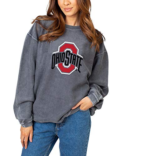 NCAA Ohio State Buckeyes Womens Corded Crew Sweatshirt, Charcoal, Medium