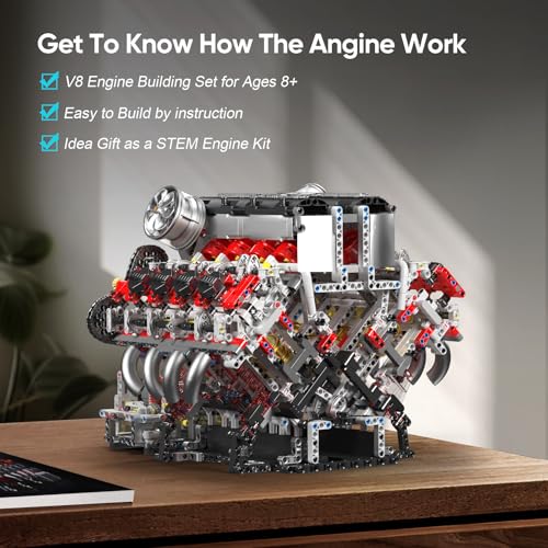 Image of Mould King V8 Engine Building Blocks Sets, Engine Model Kit | V8 Engine Model Kit That Runs, A Gift for Car and Engine Enthusiasts, 2718 PCS Engineering Model Kit with Battery and Motor
