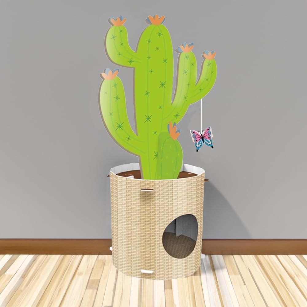 Record Poteau à gratter Cactus – Griffoir en Carton avec Herbe à Chat – Structure en Forme de Tronc 35 x 90h cm – Jouet et Niche résistante et Recyclable – Couleur La Havane