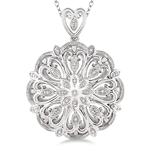 Evoque Sterling Silver Necklaces(1/20 Cttw, J-K Color, I1-I2 Clarity) - 18" Silver Medallion Pendant For Women #TOP2