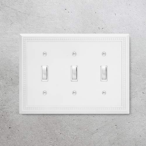 Image of Henne Bery Sunken Pearls Heavy Duty Decorative Wall Plate Switch Plate Outlet Cover (Triple Toggle, White)