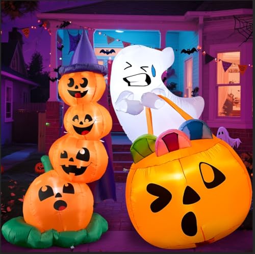 JOIEDOMI 5FT Halloween Inflatable Cute Ghost Lift Pumpkin Candy Bag