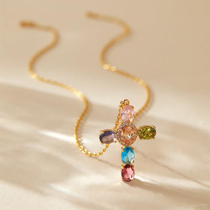 18K Gold Plated Cross Necklace for Women, Cubic Zirconia Dainty Pendant Chain, Elegant Faith Jewelry, Layered Gold Chain for Everyday Wear and Gifts - Image 3