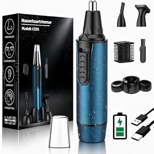 Nasenhaartrimmer Herren, USB Wiederaufladbar Nasenhaarschneider 3 in 1 Set Ohrhaarschneider mit Doppelschneideklingen, Schmerzfreier Augenbrauen und esichtshaartrimmer für Männer und Frauen