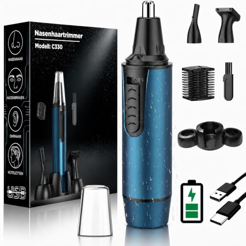 Nasenhaartrimmer Herren USB Wiederaufladbar Nasenhaarschneider 3 in 1 Set Ohrhaarschneider mit Doppelschneideklingen Schmerzfreier Augenbrauen und esichtshaartrimmer für Männer und Frauen
