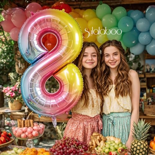 Image of Rainbow Gradient Number 8 Balloon 40 Inch Big Large Balloons 0-9 | 8th Helium Foil Mylar Number Balloons for Birthday Anniversary Party Decorations
