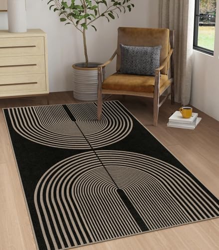 Rugalia Easy Jute Rainbow Area Rug, 3x5 Black Indoor Outdoor Entryway Rug Washable Non-Slip Modern Boho Kitchen Rugs, Farmhouse Abstract Throw Carpet for Living Room Patio Kids Room