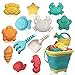 HomeMall 14PCS Beach Toys for Kids, Sand Toys Set for Toddlers, Sandbox Toys Includes Collapsible Bucket Shovel and Rake Set, Sand Molds, Summer Outdoor Travel Beach Toys for Kids Toddlers Boys Girls