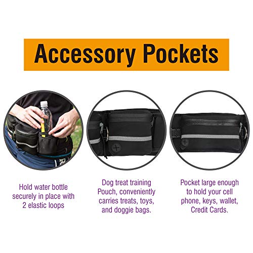 Hands Free Dog Leash, Dog Walking And Training Belt With Shock Absorbing Bungee Leash For Up To 180Lbs Large Dogs, Phone Pocket And Water Bottle Holder, Fits All Waist Sizes From 28” To 48” #TOP2