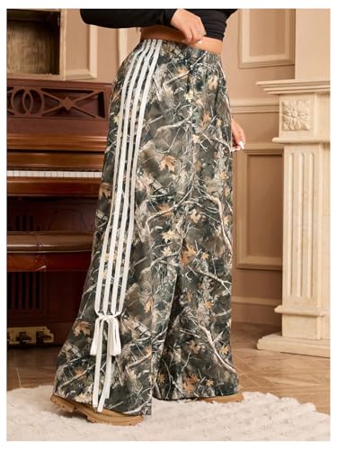 Women's Plus Size Striped Camo Print Pants High Waisted Wide Leg Bowknot Baggy Trousers Streetwear2