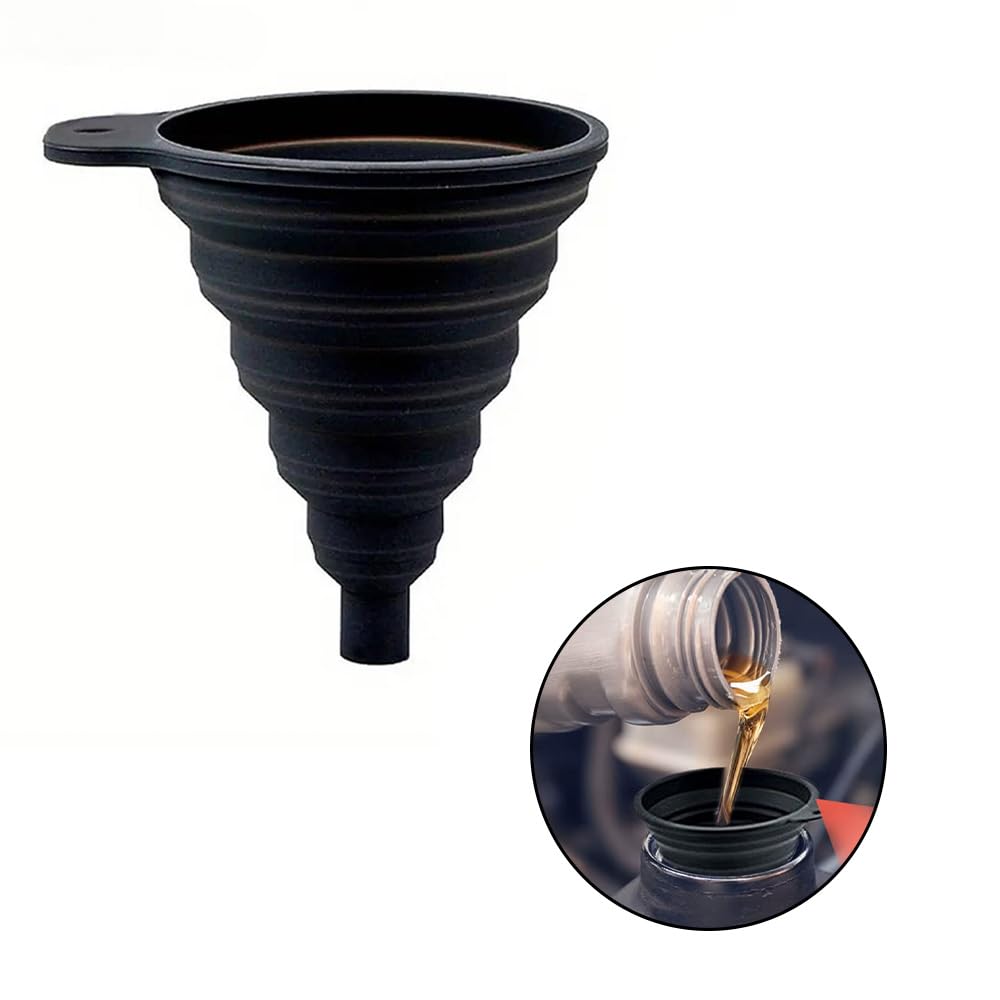 【Large Collapsible Silicone Funnel】 Portable Oil Funnel for Car Engine Oil Changes – Black Heat-Resistant Drip-Free Tool — view 3