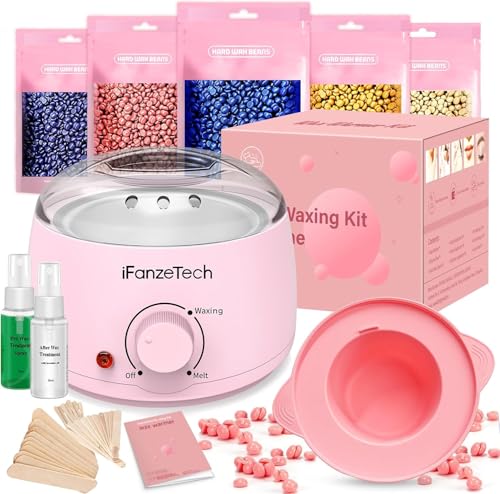 iFanzeTech Wax Maschine Waxing Set Frauen: Wachs Haarentfernung - Wachswärmer Wachsgerät zur haarentfernung mit 5 Packungen Waxing Perlen, Wachsmaschine Heißwachsgerät Set für Heimsalon