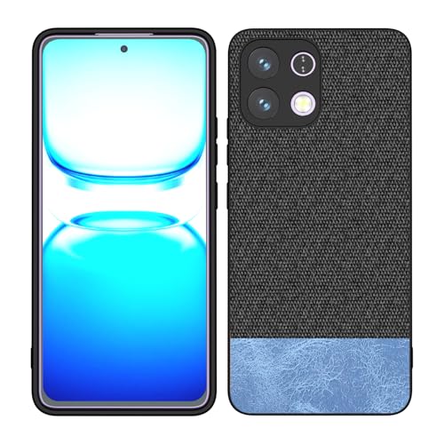 Image of Kapa Soft Fabric & Leather Hybrid Protective Back Cover for Oppo K13 5G | Shockproof Slim Hard Anti Slip Back Case (Black,Blue)
