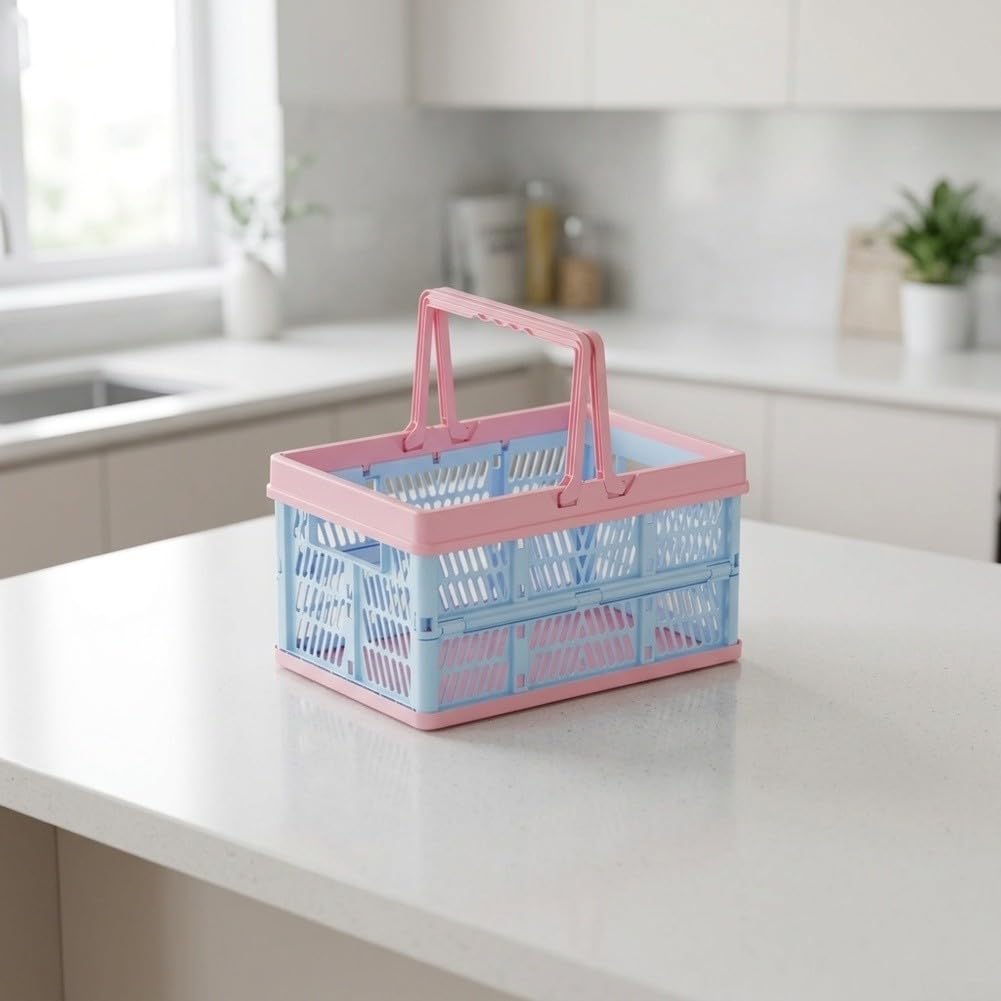 Cesta Plegable Picnic 20L Asas Resistentes(Medium-Blue Pink)