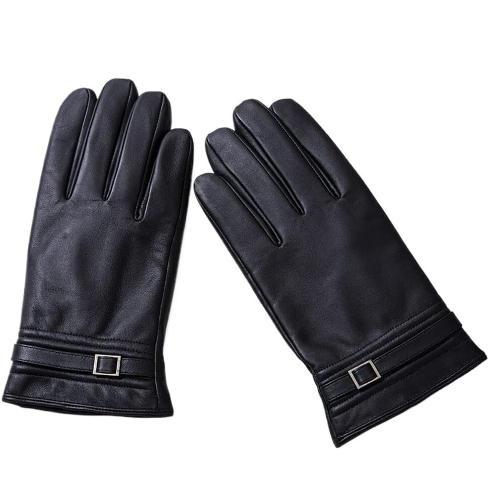 Gorro térmico Guantes de Cuero for Hombre Pantalla táctil Forro Polar Piel Oveja Negro ML XL