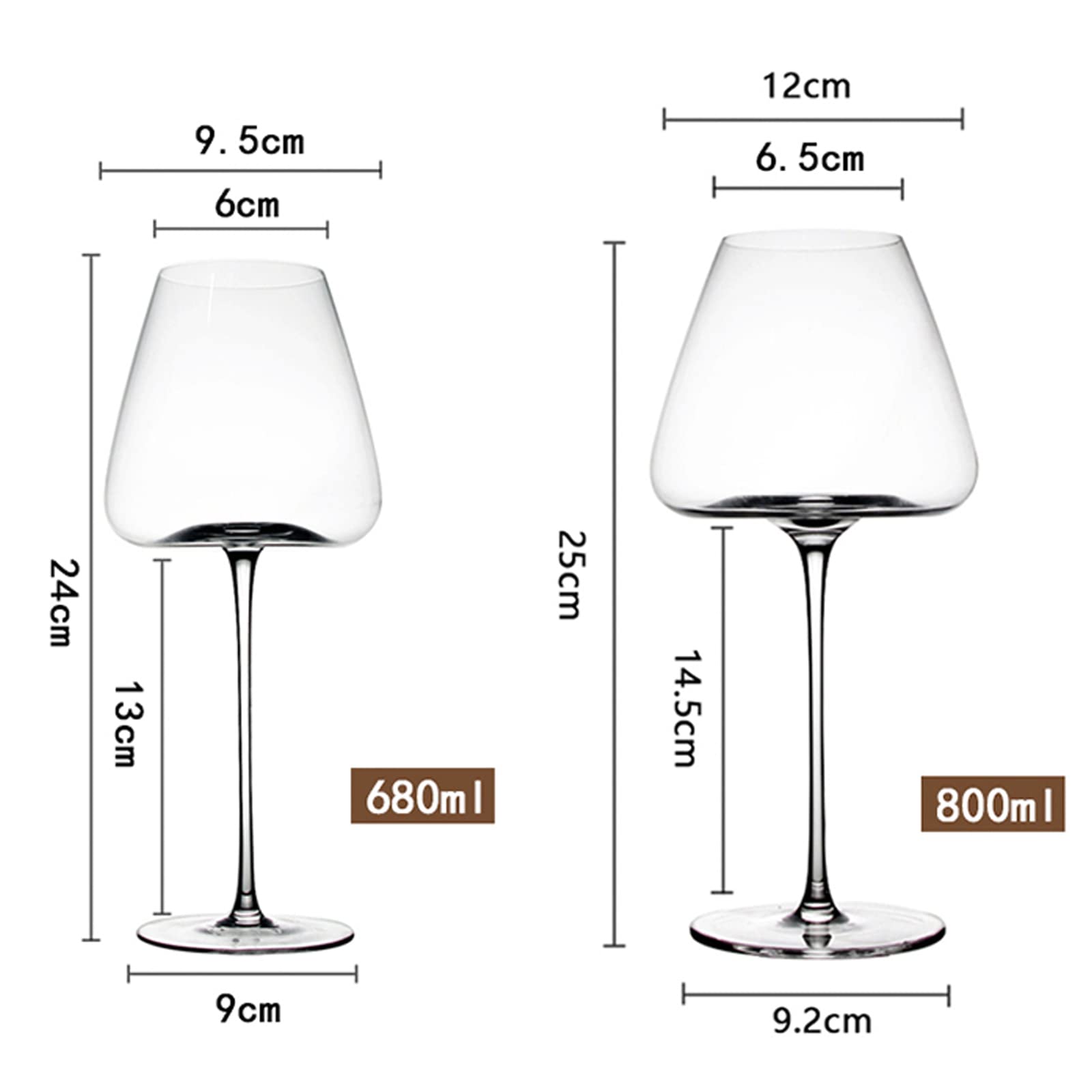 Set di 2 bicchieri da vino rosso in cristallo soffiato a mano, stelo lungo, grande capacità, per degustazione di vino, per matrimoni, anniversari, Natale, eleganti calici per occasioni speciali (680
