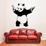 ( 55'' x 55'') Banksy Vinyl Wall Decal Panda with Pistols / Street Graffiti Art Decor Sticker / Removable DIY Home Mural + Free Random Decal Gift