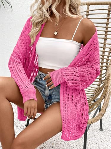 Image of Womens Crochet Cardigan Sweater Lightweight Rib Knit Open Front Sweater Coats Cover Up